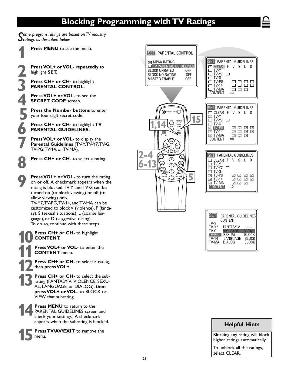 Blocking programming with tv ratings | Philips Magnavox 27MS345S User Manual | Page 25 / 36