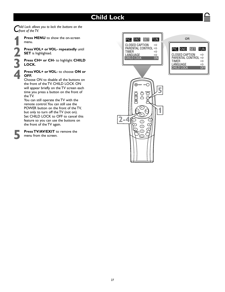 Child lock | Philips Magnavox 27MS345S User Manual | Page 27 / 36