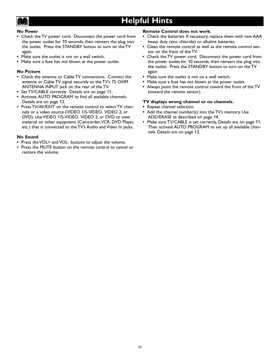 Helpful hints | Philips Magnavox 27MS345S User Manual | Page 31 / 36