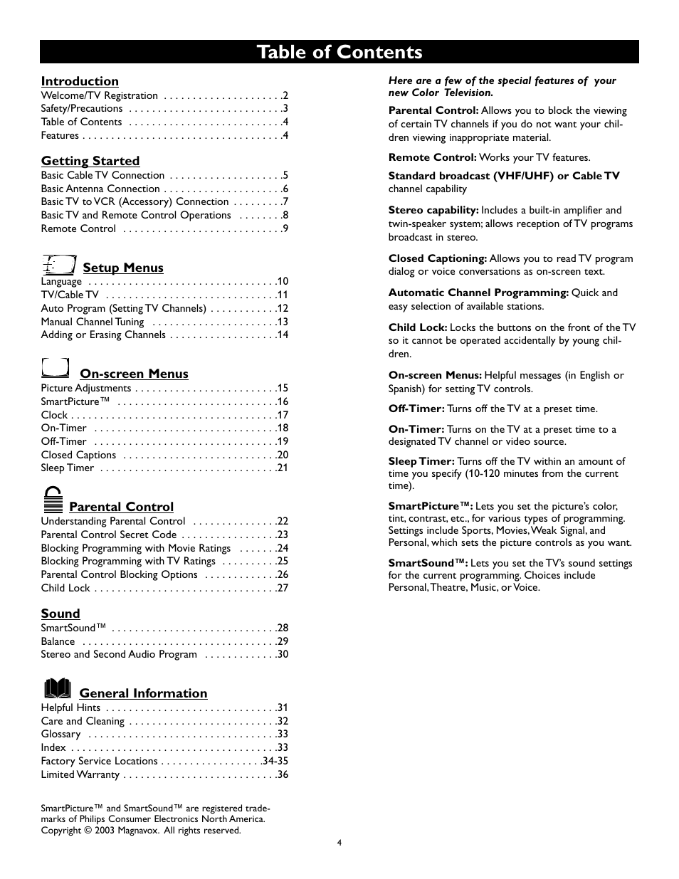 Philips Magnavox 27MS345S User Manual | Page 4 / 36