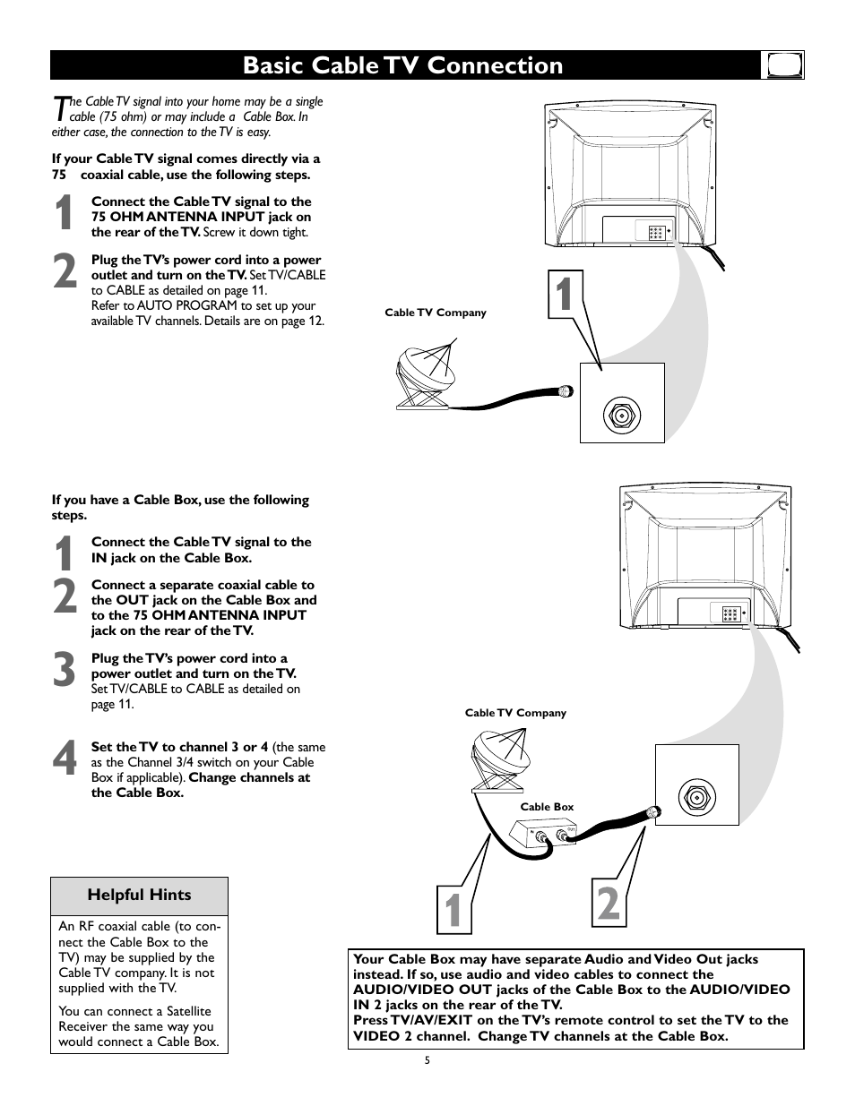 Basic cable tv connection | Philips Magnavox 27MS345S User Manual | Page 5 / 36