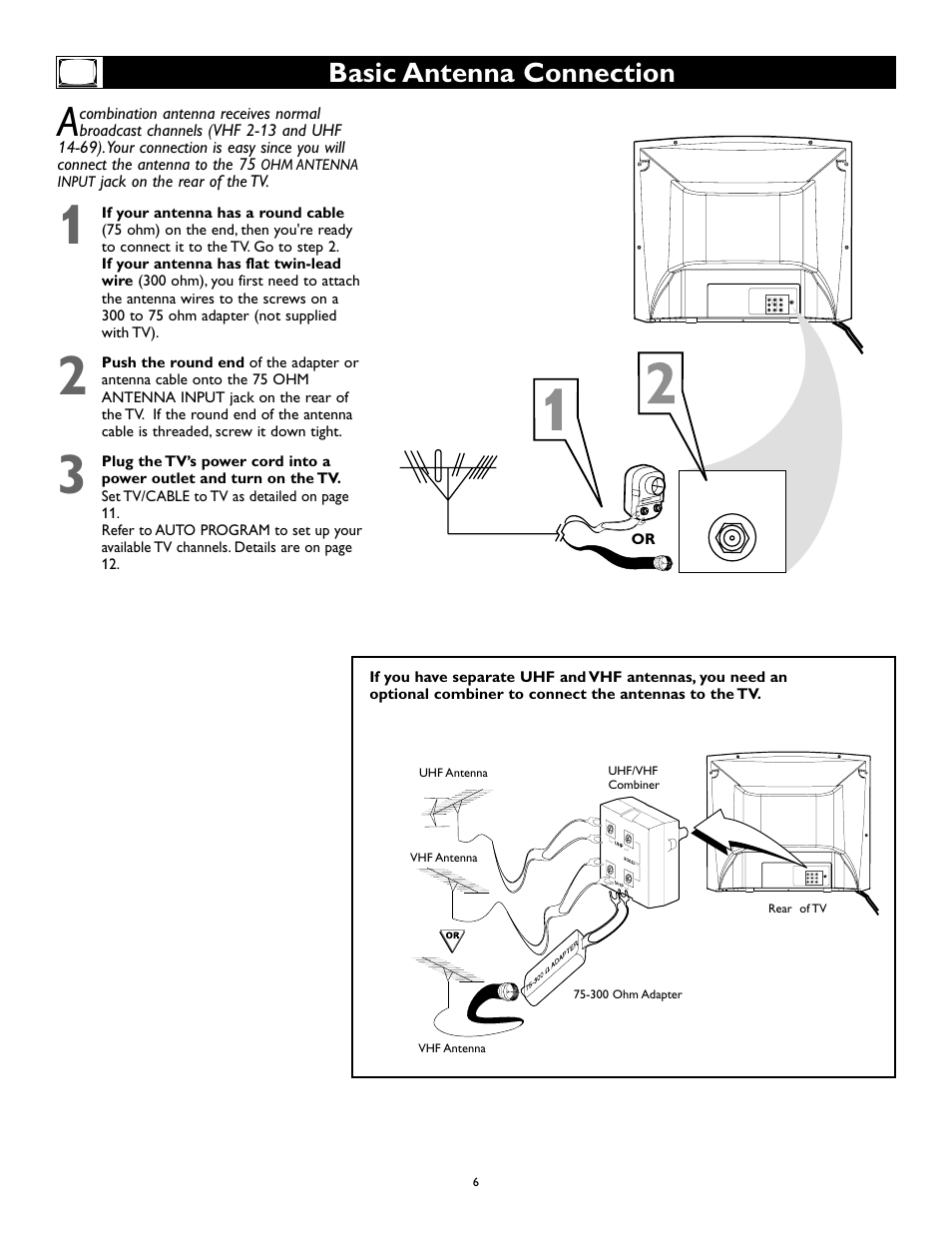 Basic antenna connection | Philips Magnavox 27MS345S User Manual | Page 6 / 36