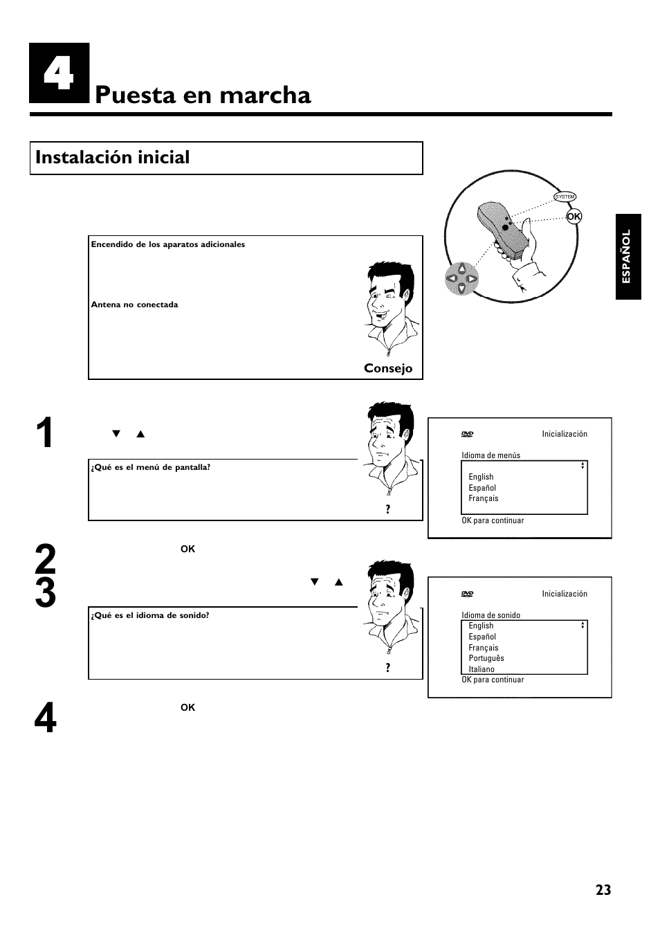 Puesta en marcha, Instalación inicial | Philips Magnavox MRV640 User Manual | Page 127 / 187