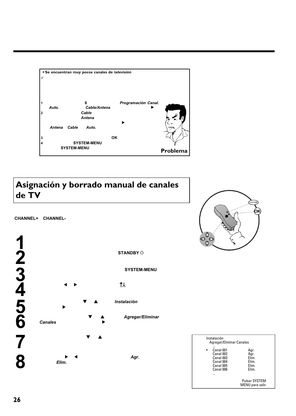 Asignación y borrado manual de canales de tv | Philips Magnavox MRV640 User Manual | Page 130 / 187