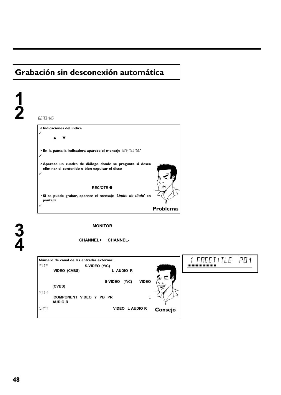 Grabación sin desconexión automática, 1 freetitle p01, Grabación manual | Philips Magnavox MRV640 User Manual | Page 152 / 187