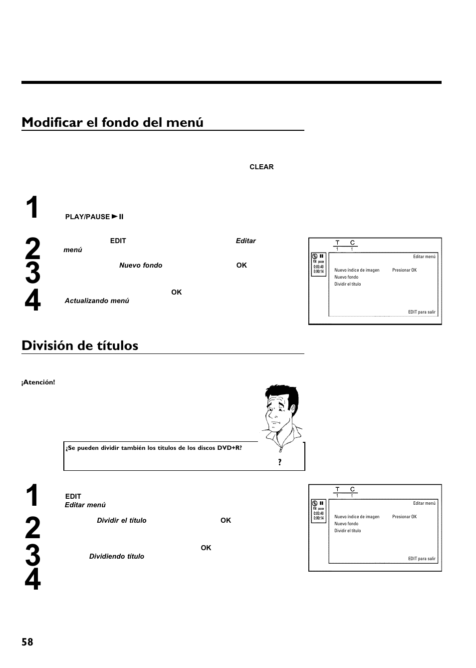 Modificar el fondo del menú, División de títulos | Philips Magnavox MRV640 User Manual | Page 162 / 187