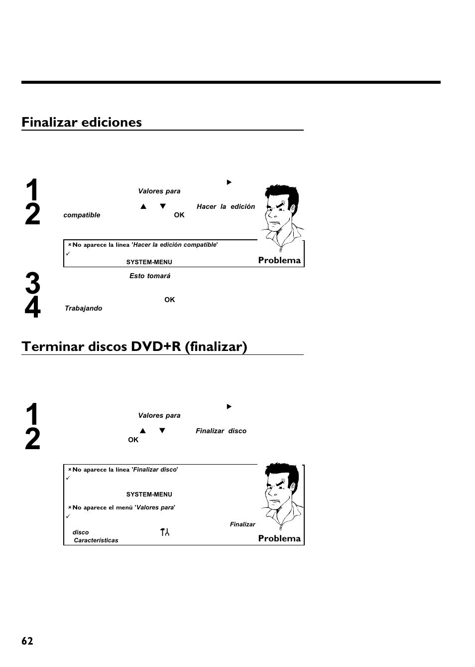 Finalizar ediciones, Terminar discos dvd+r (finalizar) | Philips Magnavox MRV640 User Manual | Page 166 / 187