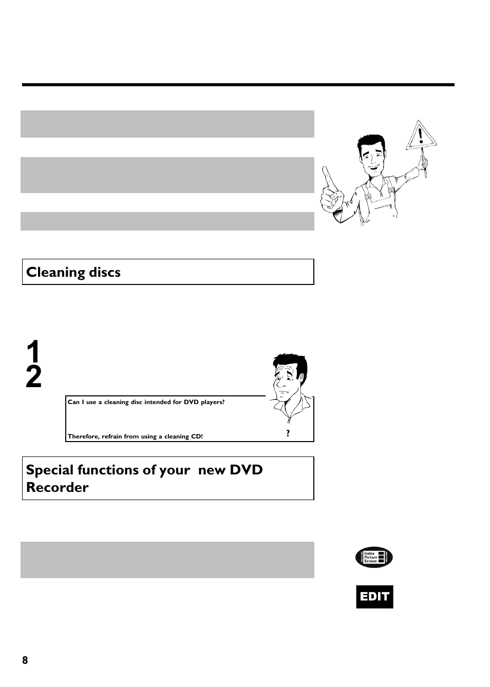 Cleaning discs, Special functions of your new dvd recorder | Philips Magnavox MRV640 User Manual | Page 20 / 187