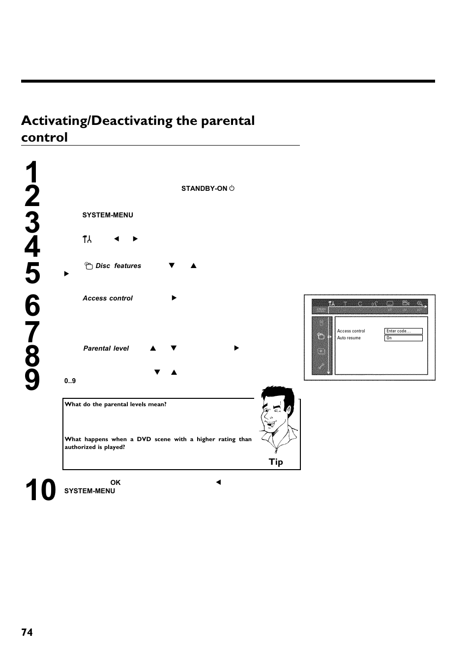 Activating/deactivating the parental control | Philips Magnavox MRV640 User Manual | Page 86 / 187