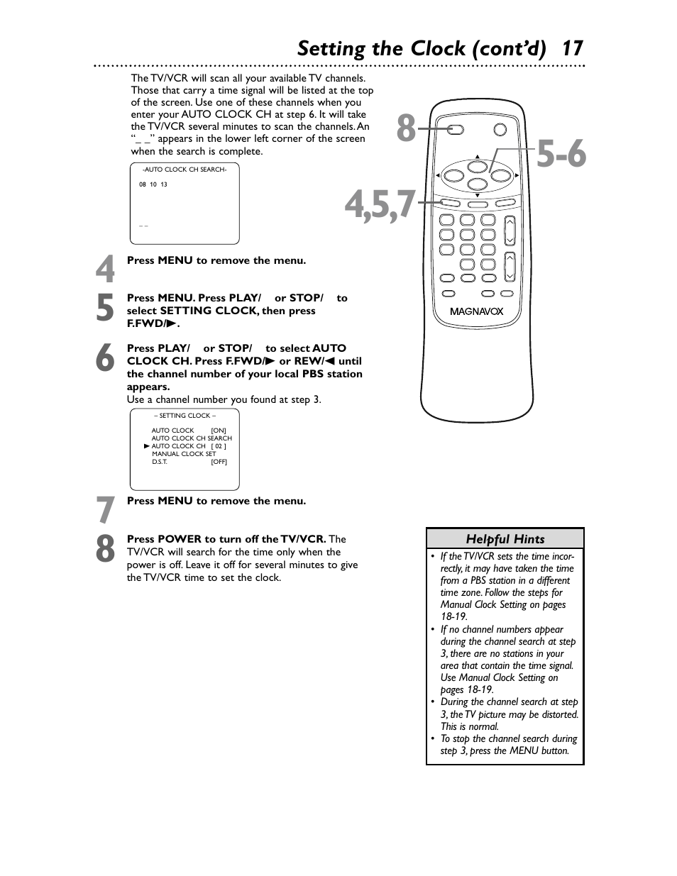 Setting the clock (cont’d) 17 | Philips Magnavox MC132EMG/17 User Manual | Page 17 / 44