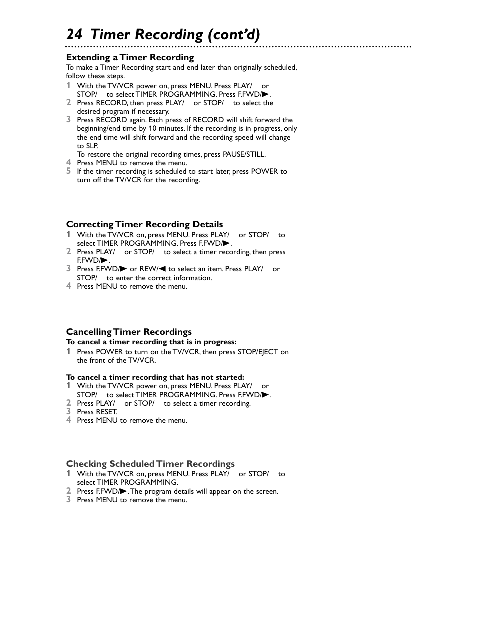 24 timer recording (cont’d) | Philips Magnavox MC132EMG/17 User Manual | Page 24 / 44