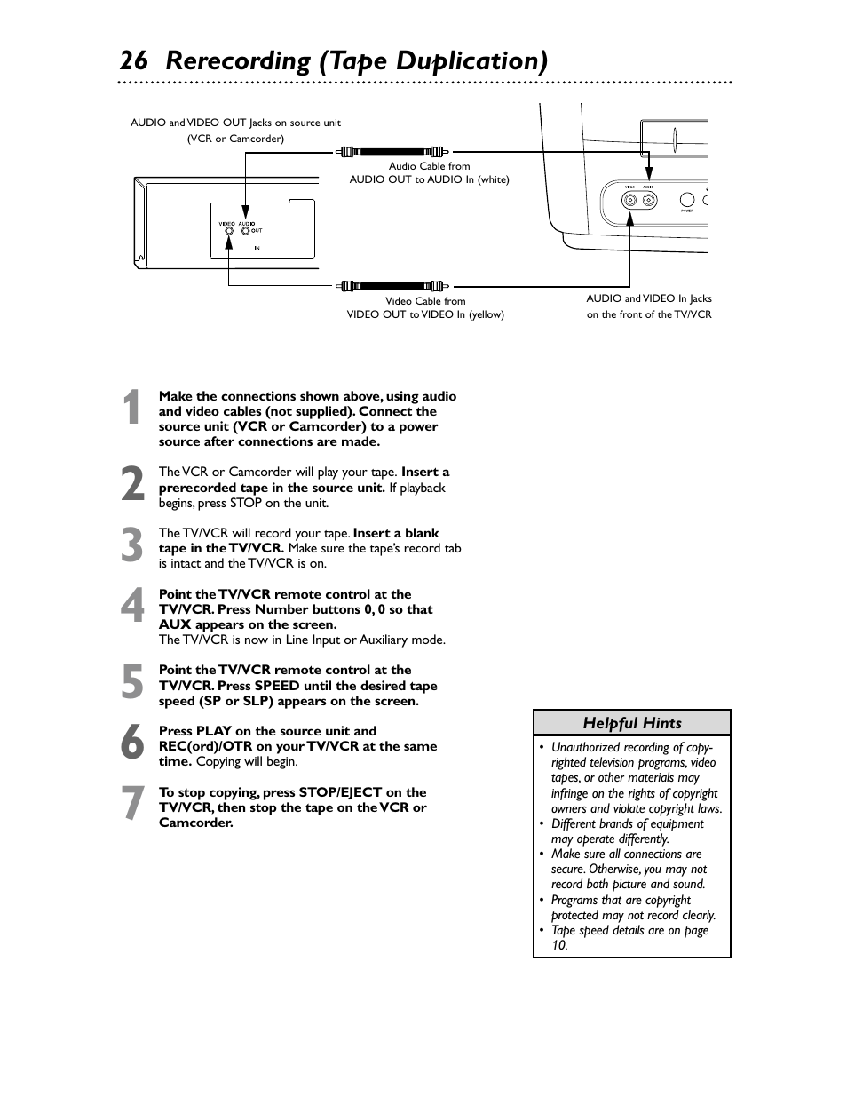 26 rerecording (tape duplication) | Philips Magnavox MC132EMG/17 User Manual | Page 26 / 44