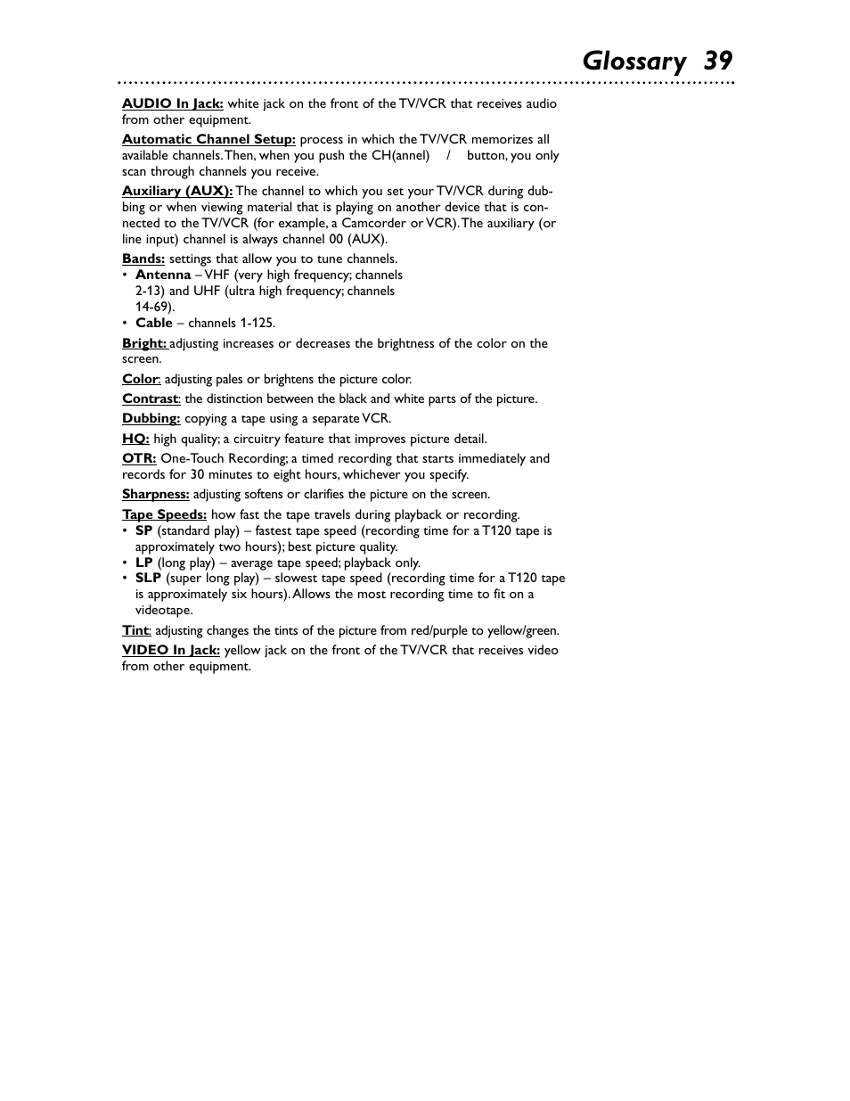 Glossary 39 | Philips Magnavox MC132EMG/17 User Manual | Page 39 / 44