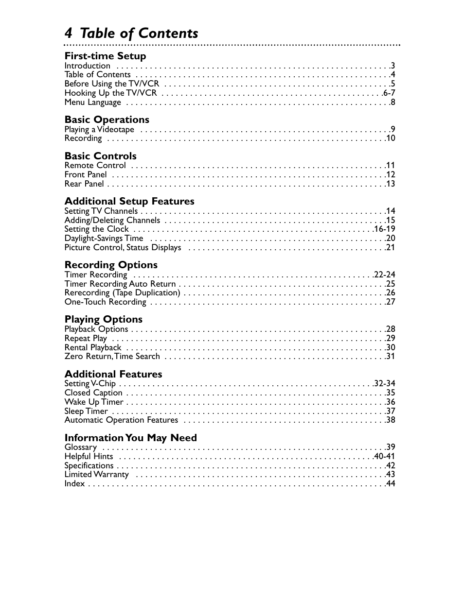 4 table of contents | Philips Magnavox MC132EMG/17 User Manual | Page 4 / 44