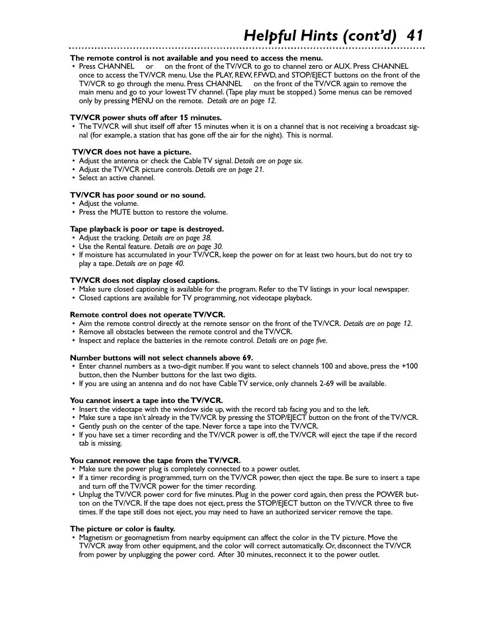 Helpful hints (cont’d) 41 | Philips Magnavox MC132EMG/17 User Manual | Page 41 / 44