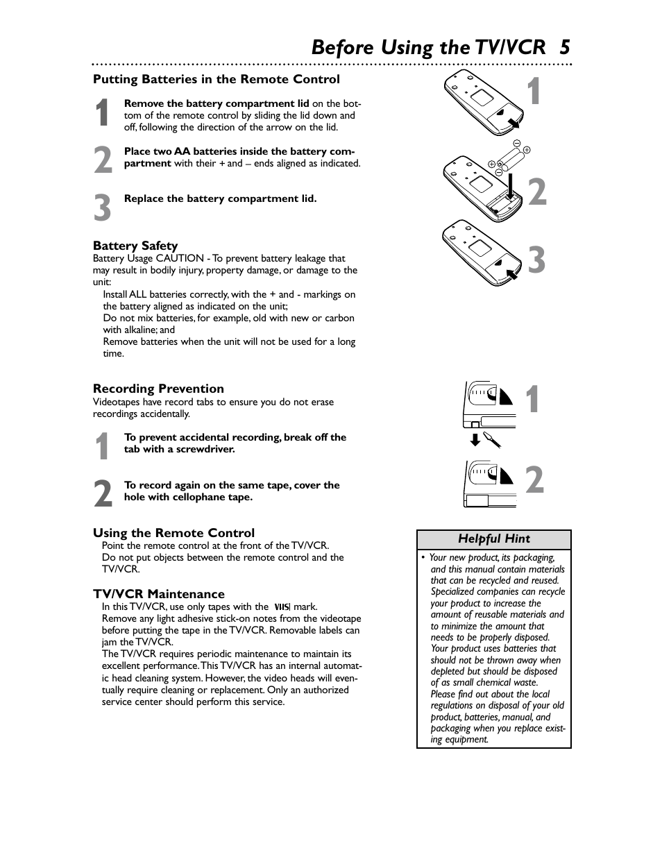 Before using the tv/vcr 5 | Philips Magnavox MC132EMG/17 User Manual | Page 5 / 44