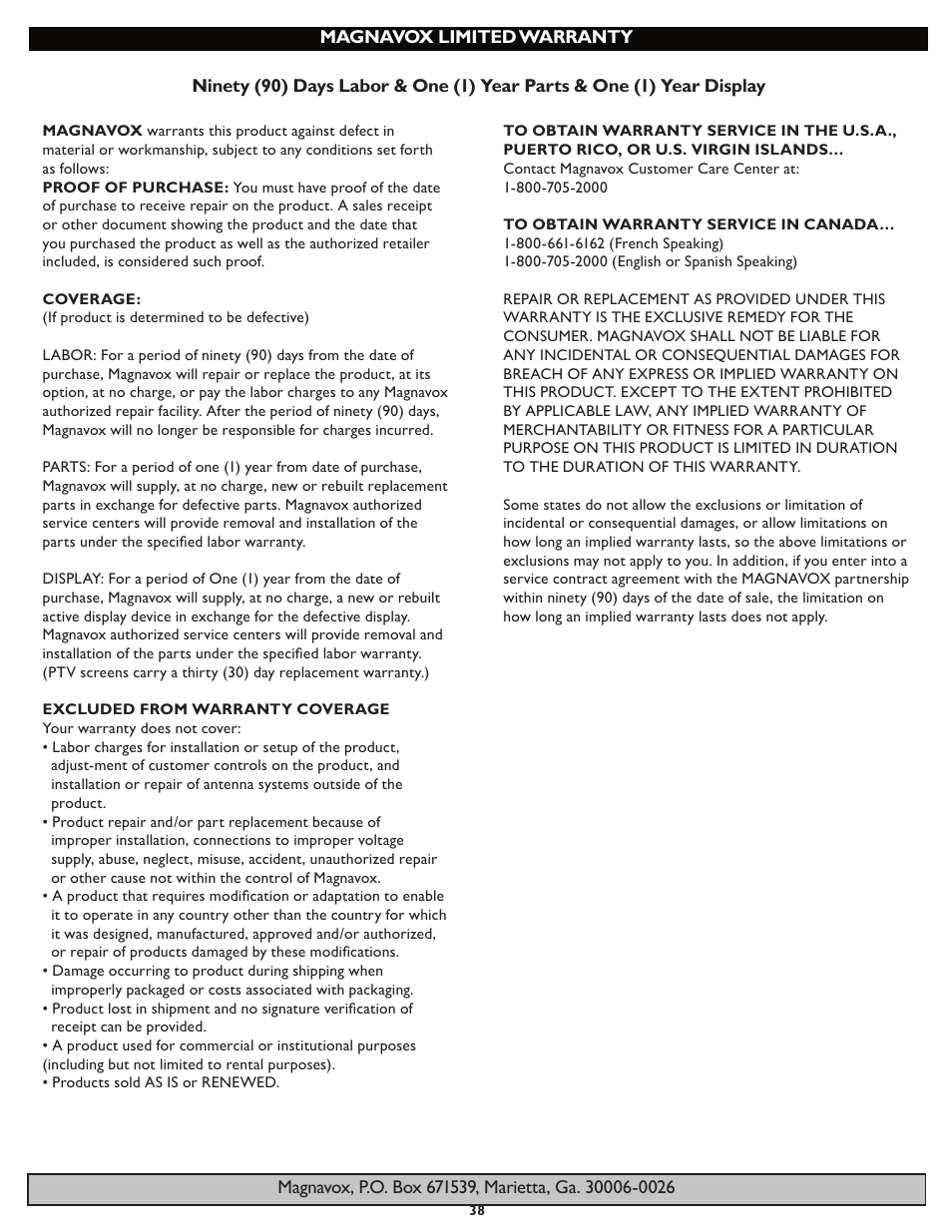 Philips Magnavox 26MF/32MF231D User Manual | Page 38 / 38