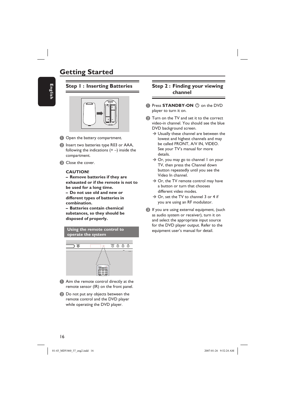 Getting started | Philips Magnavox MDV460 User Manual | Page 16 / 43