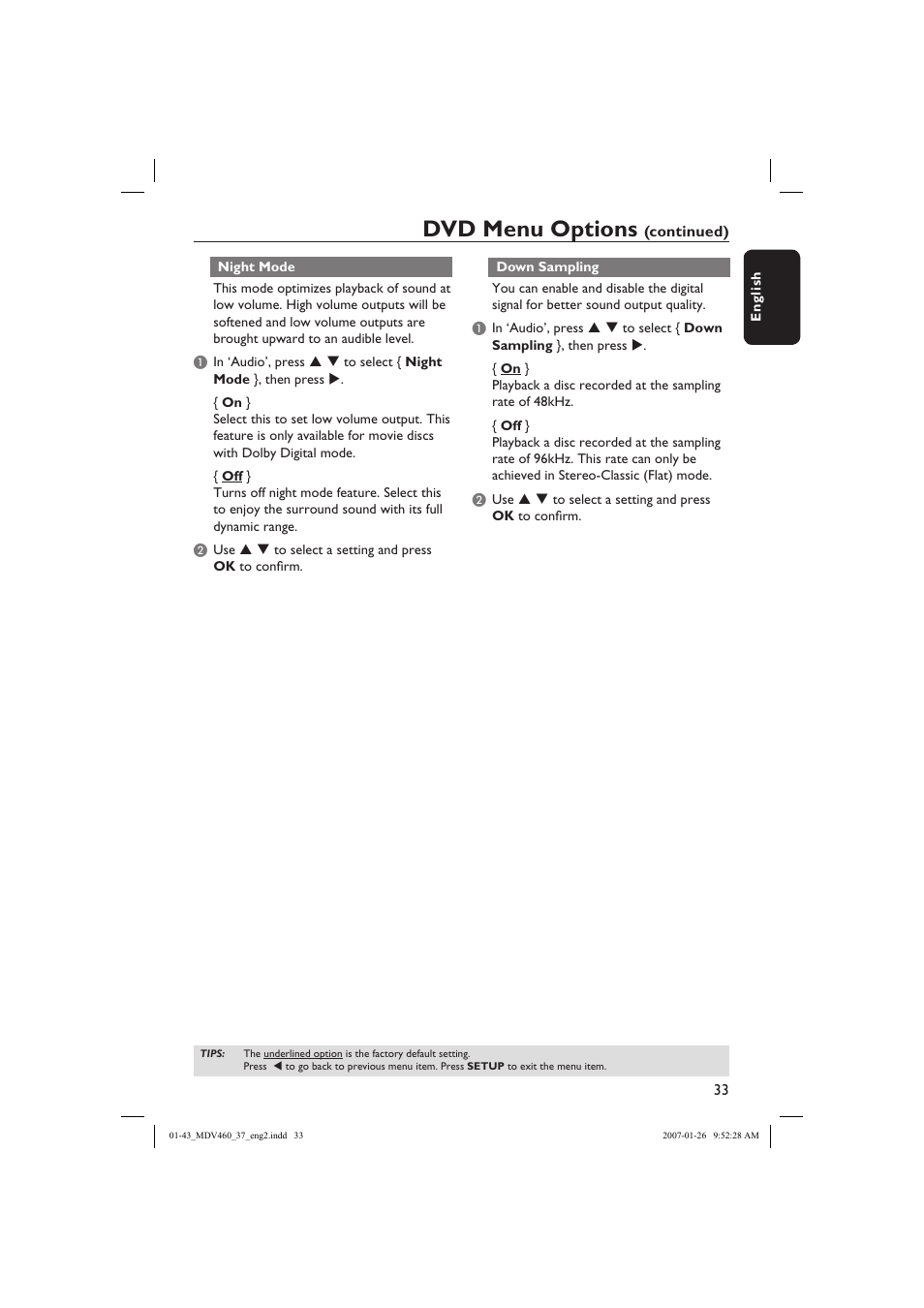 Dvd menu options | Philips Magnavox MDV460 User Manual | Page 33 / 43