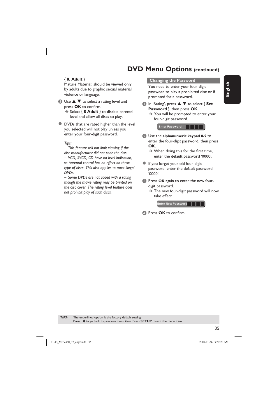 Dvd menu options | Philips Magnavox MDV460 User Manual | Page 35 / 43