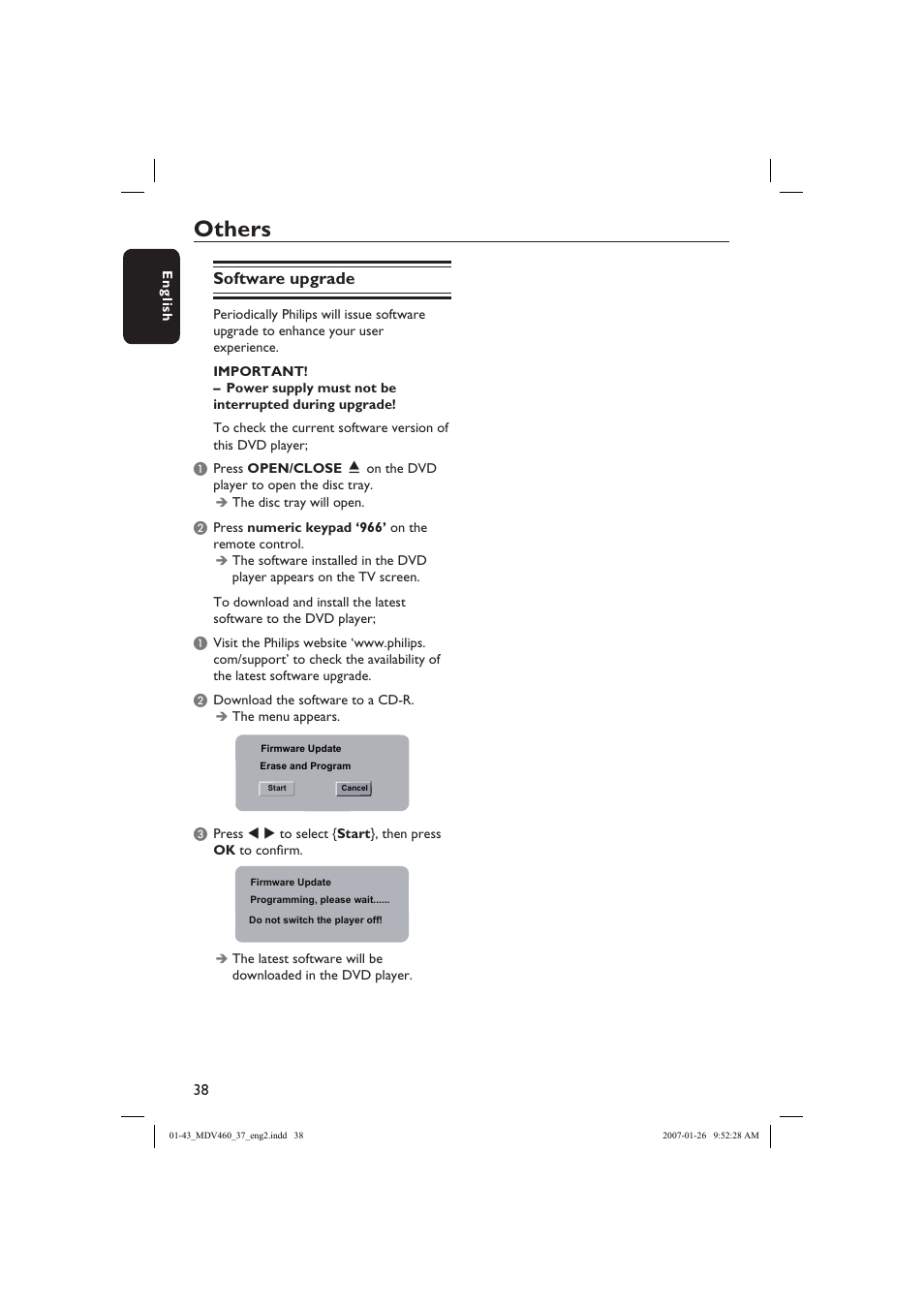 Others, Software upgrade | Philips Magnavox MDV460 User Manual | Page 38 / 43