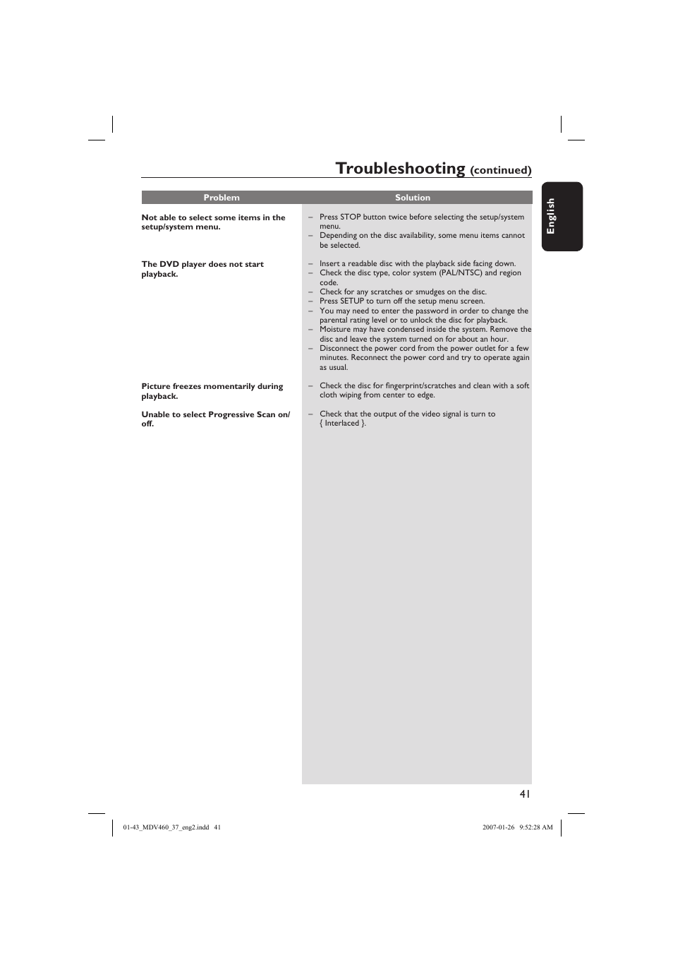 Troubleshooting, Continued) | Philips Magnavox MDV460 User Manual | Page 41 / 43