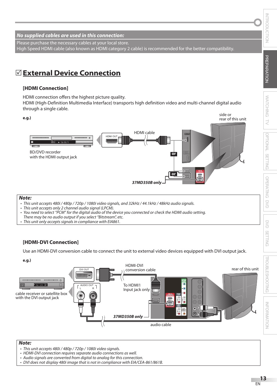 External device connection, 5external5device5connection | Philips Magnavox 32MD350B User Manual | Page 13 / 57