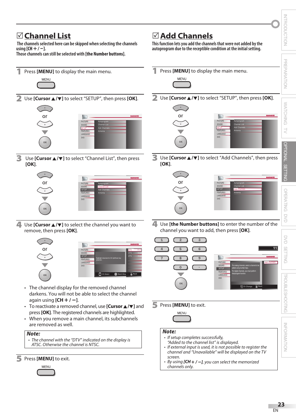 Channel list, Add channels, 5channel5list | 5add5channels | Philips Magnavox 32MD350B User Manual | Page 23 / 57