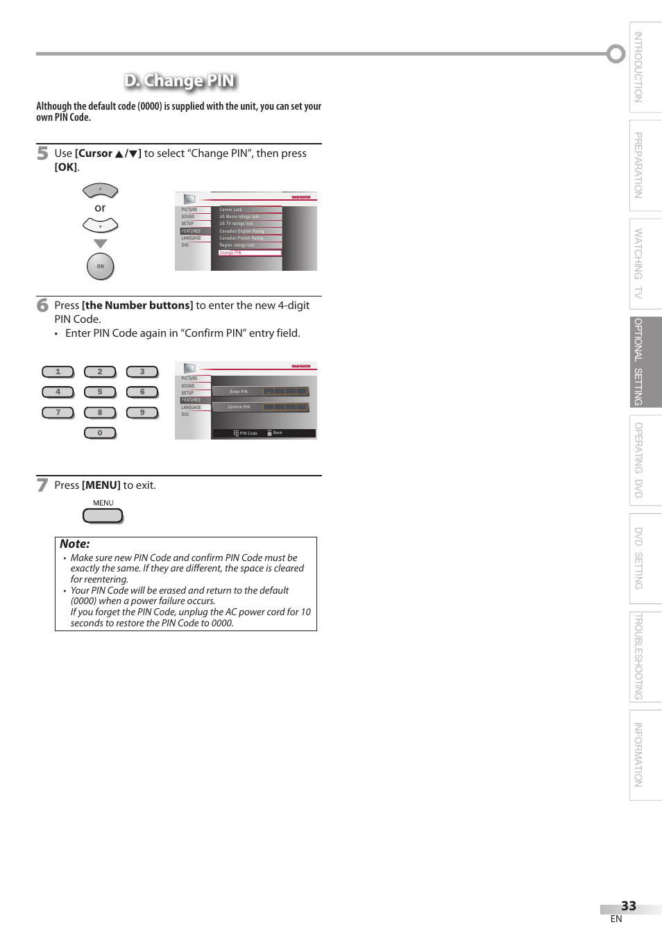 D. change pin | Philips Magnavox 32MD350B User Manual | Page 33 / 57