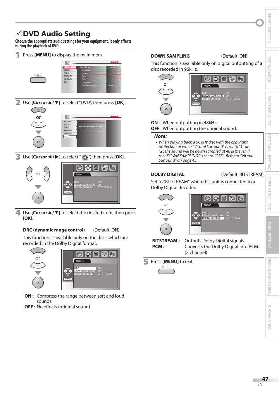 Dvd audio setting, 5dvd5audio5setting | Philips Magnavox 32MD350B User Manual | Page 47 / 57