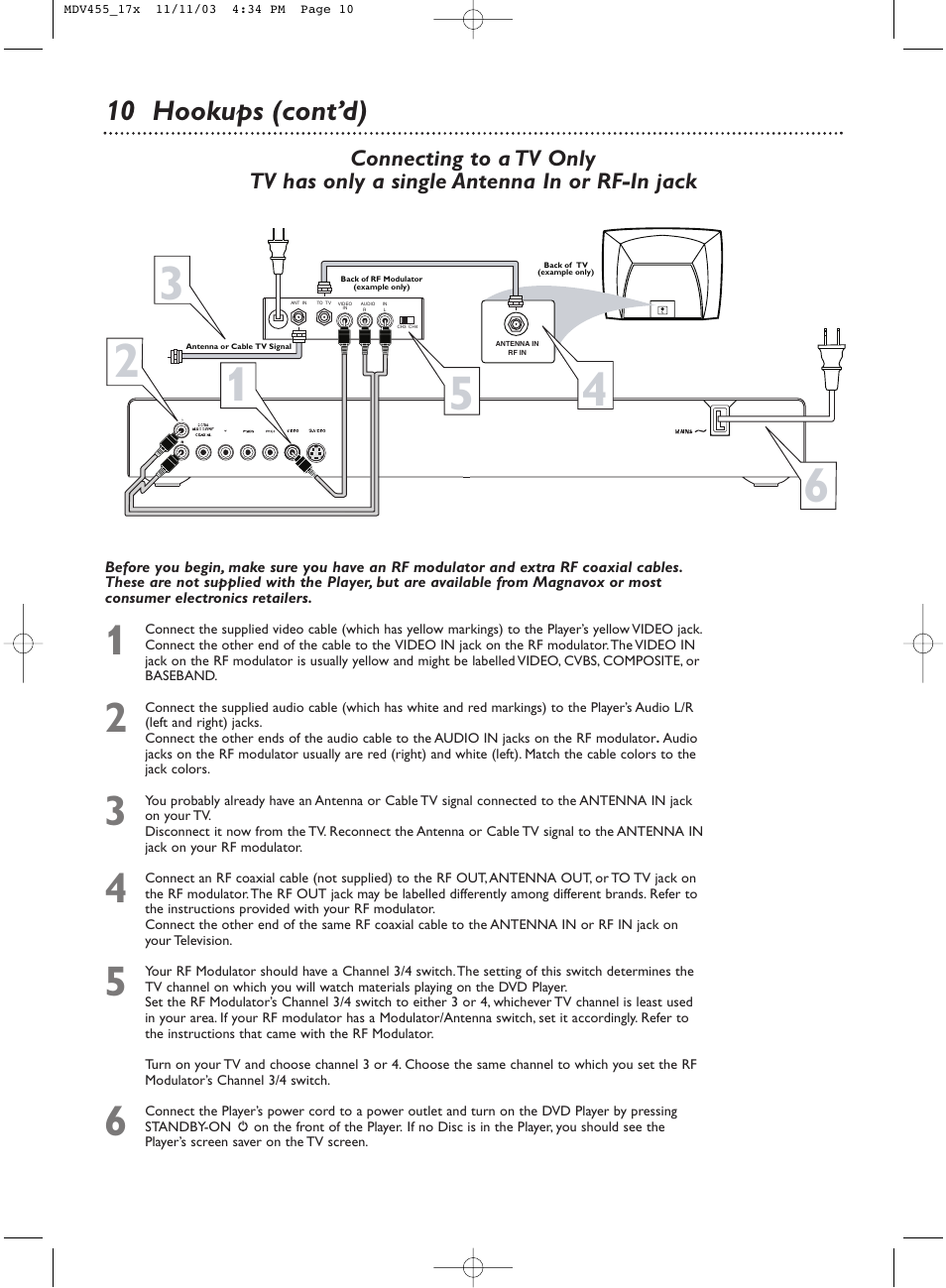 10 hookups (cont’d) | Philips Magnavox MDV455 User Manual | Page 10 / 47