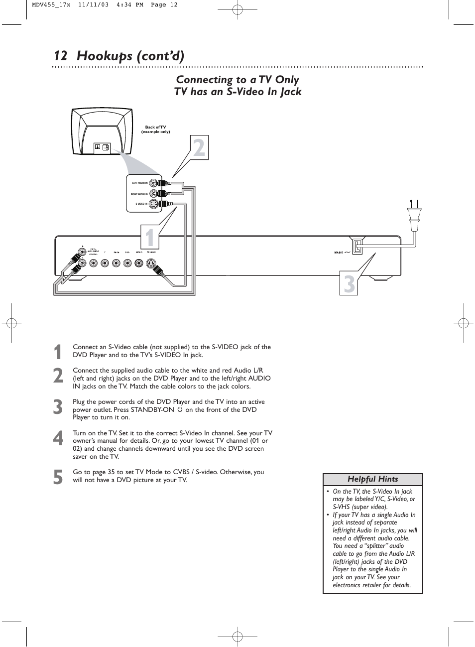 12 hookups (cont’d) | Philips Magnavox MDV455 User Manual | Page 12 / 47