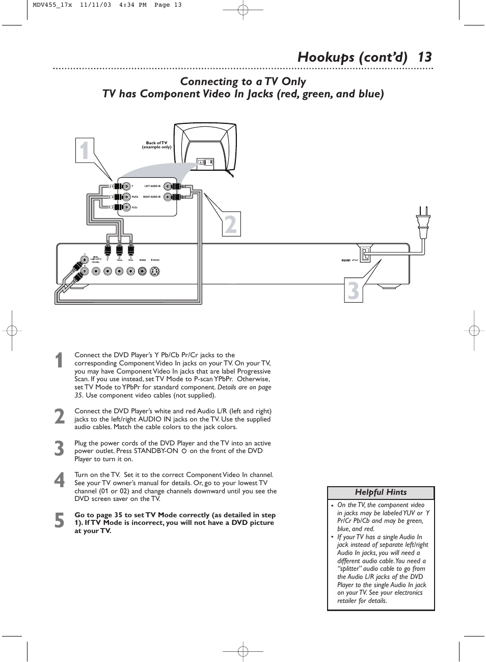 Hookups (cont’d) 13 | Philips Magnavox MDV455 User Manual | Page 13 / 47