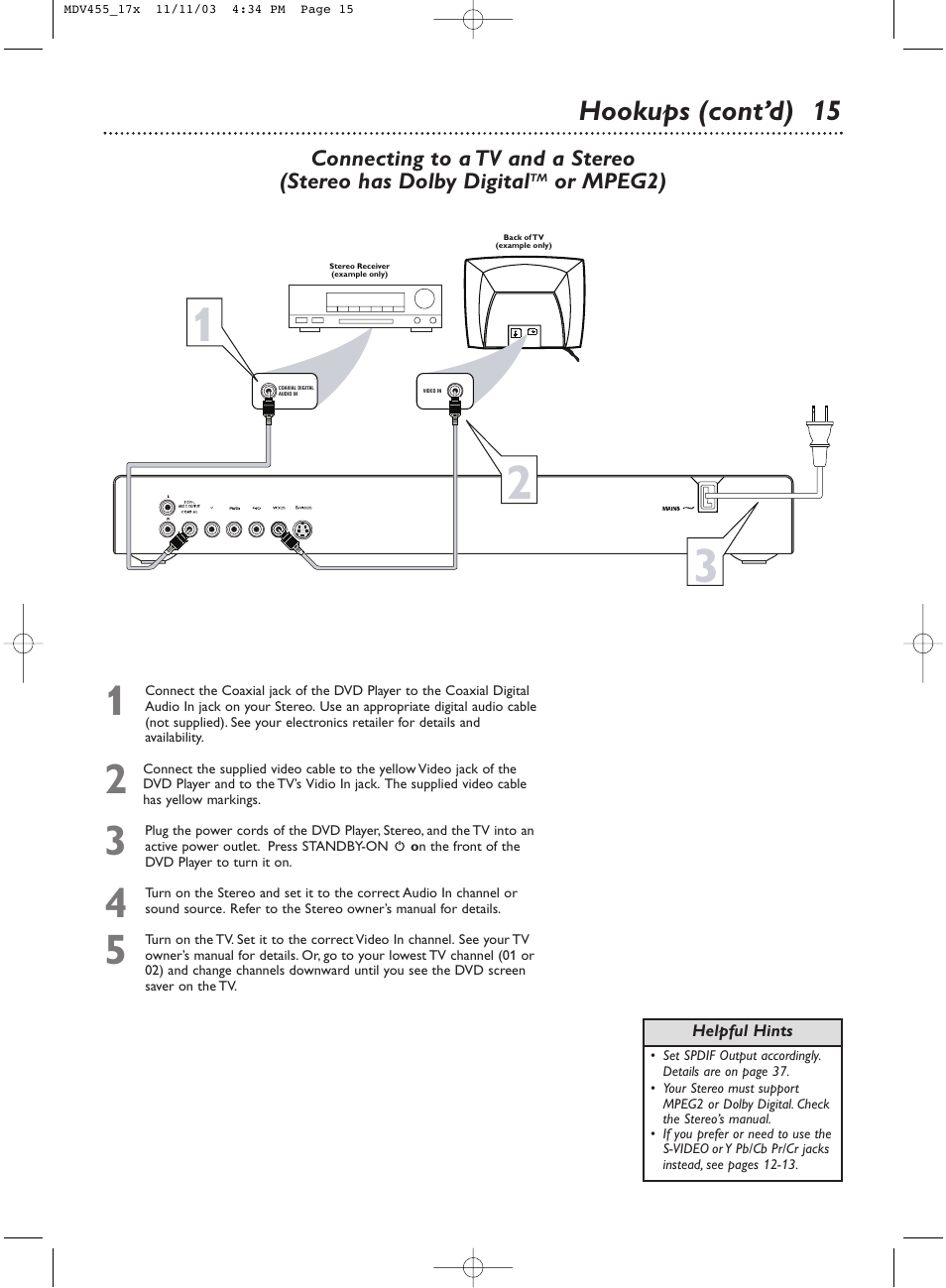 Hookups (cont’d) 15 | Philips Magnavox MDV455 User Manual | Page 15 / 47