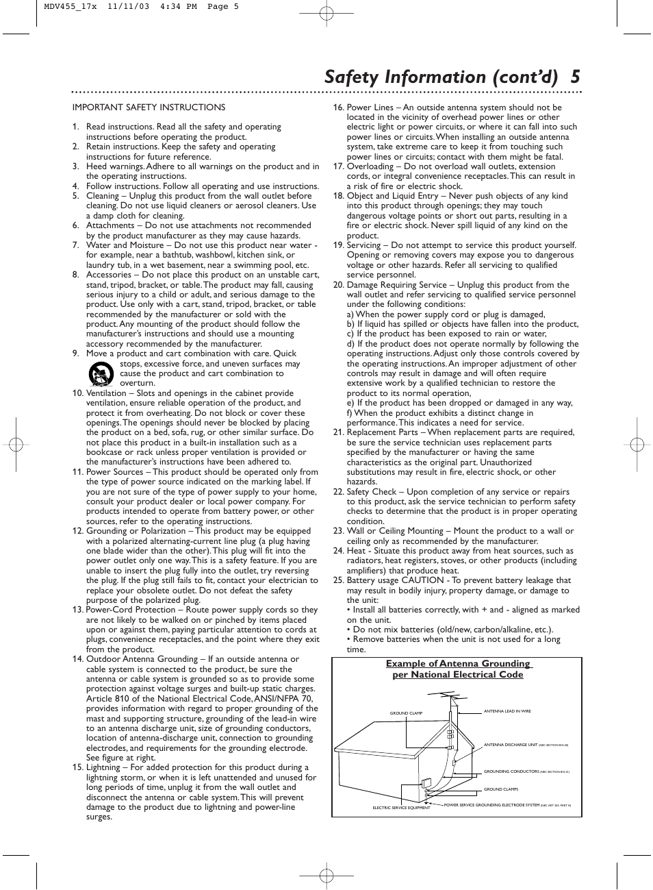 Safety information (cont’d) 5 | Philips Magnavox MDV455 User Manual | Page 5 / 47