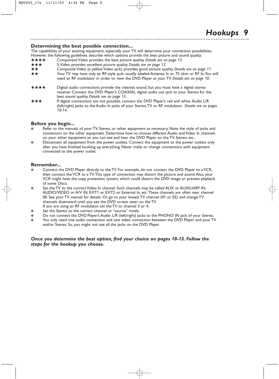 Hookups 9 | Philips Magnavox MDV455 User Manual | Page 9 / 47