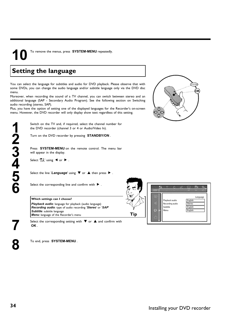 Setting the language | Philips Magnavox MDV650R User Manual | Page 36 / 88