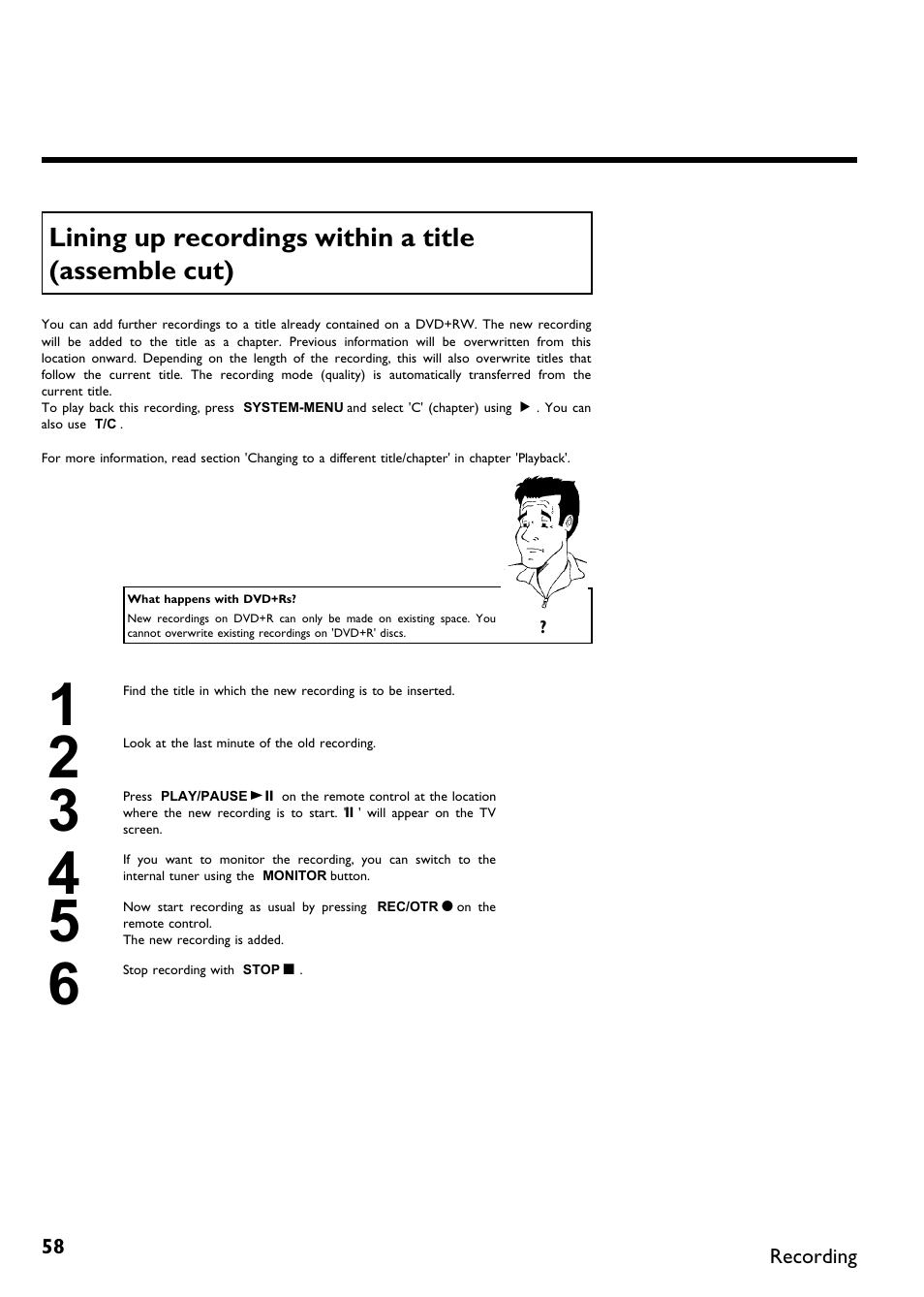 Lining up recordings within a title (assemble cut) | Philips Magnavox MDV650R User Manual | Page 60 / 88