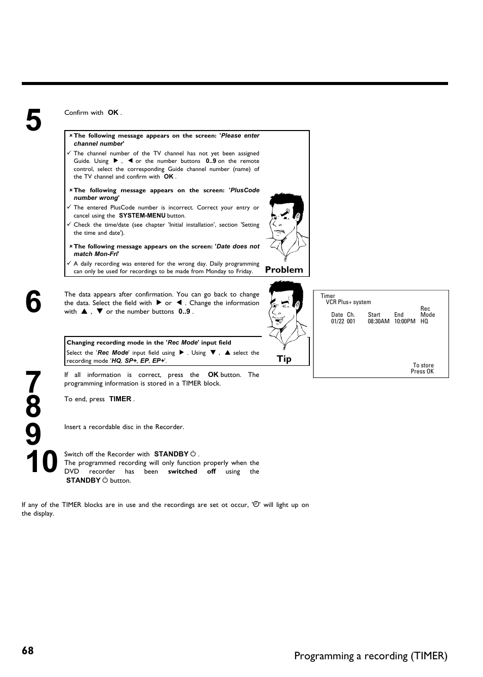 Programming a recording (timer) | Philips Magnavox MDV650R User Manual | Page 70 / 88