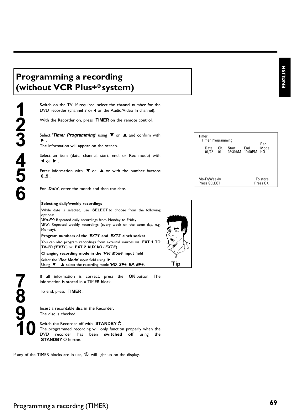 Programming a recording (without vcr plus, System) | Philips Magnavox MDV650R User Manual | Page 71 / 88