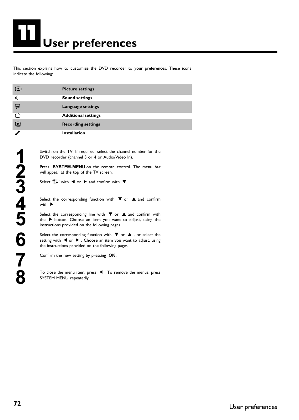 User preferences | Philips Magnavox MDV650R User Manual | Page 74 / 88