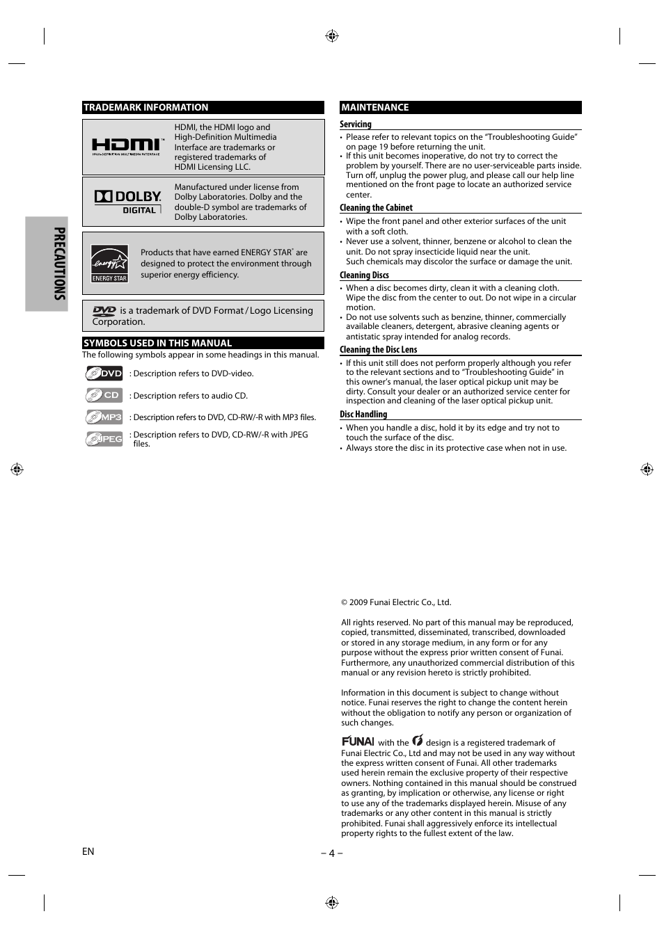 Precautions | Philips Magnavox DP170MGXF User Manual | Page 4 / 24