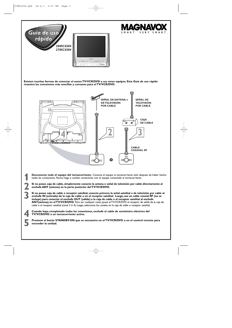 Guía de uso rápido guía de uso rápido | Philips Magnavox 20MC4304 User Manual | Page 3 / 4