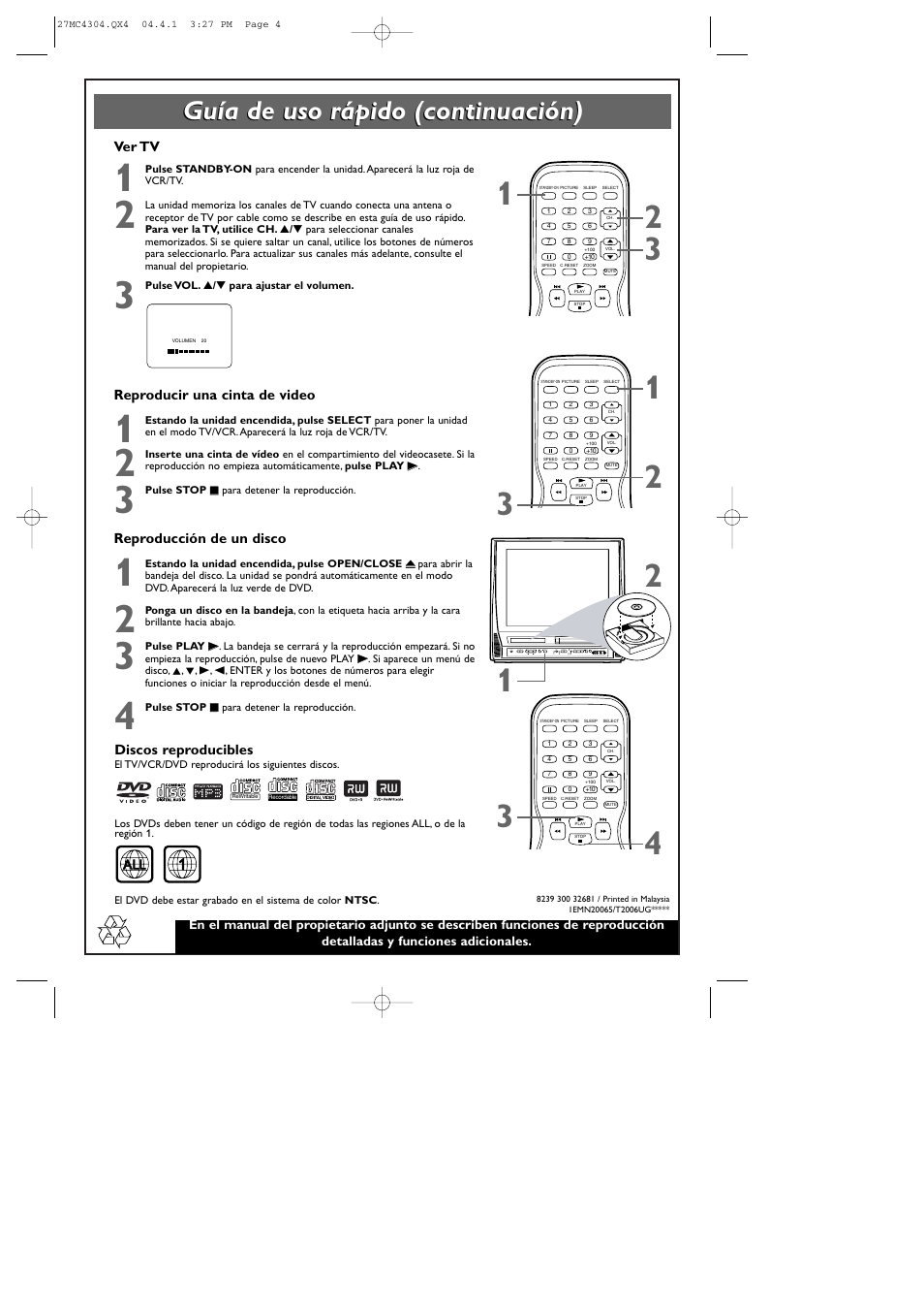 Guía de uso rápido (continuación) | Philips Magnavox 20MC4304 User Manual | Page 4 / 4