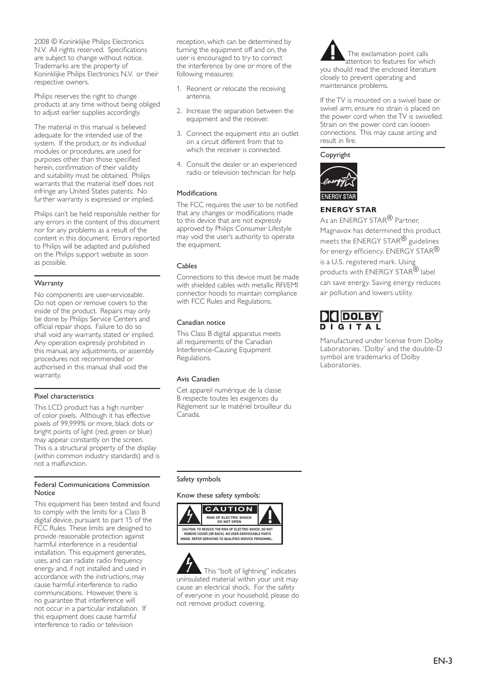 En-3 | Philips Magnavox 19MF338B User Manual | Page 4 / 35