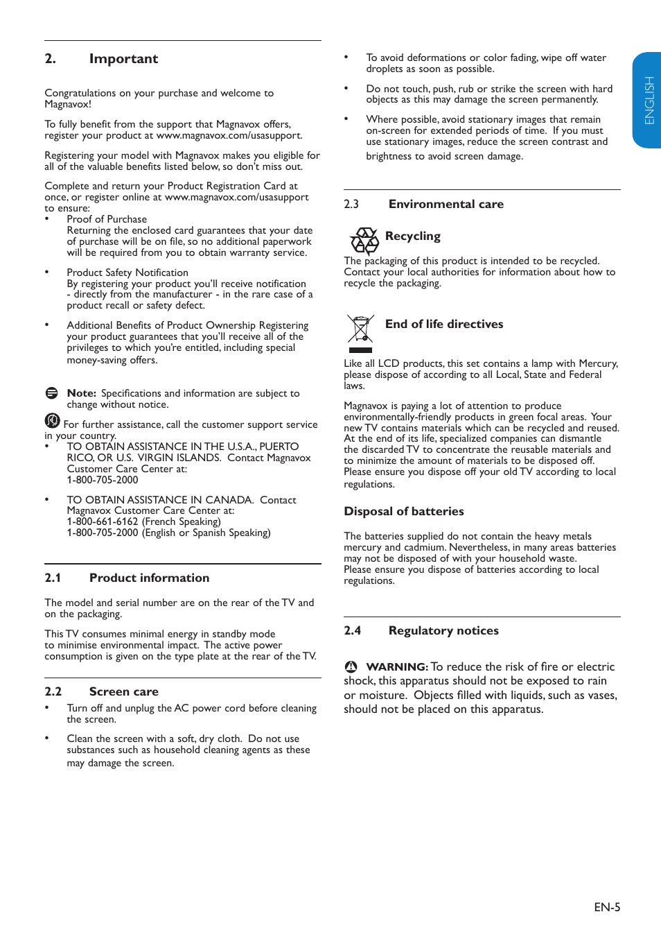 Important 2 | Philips Magnavox 19MF338B User Manual | Page 6 / 35