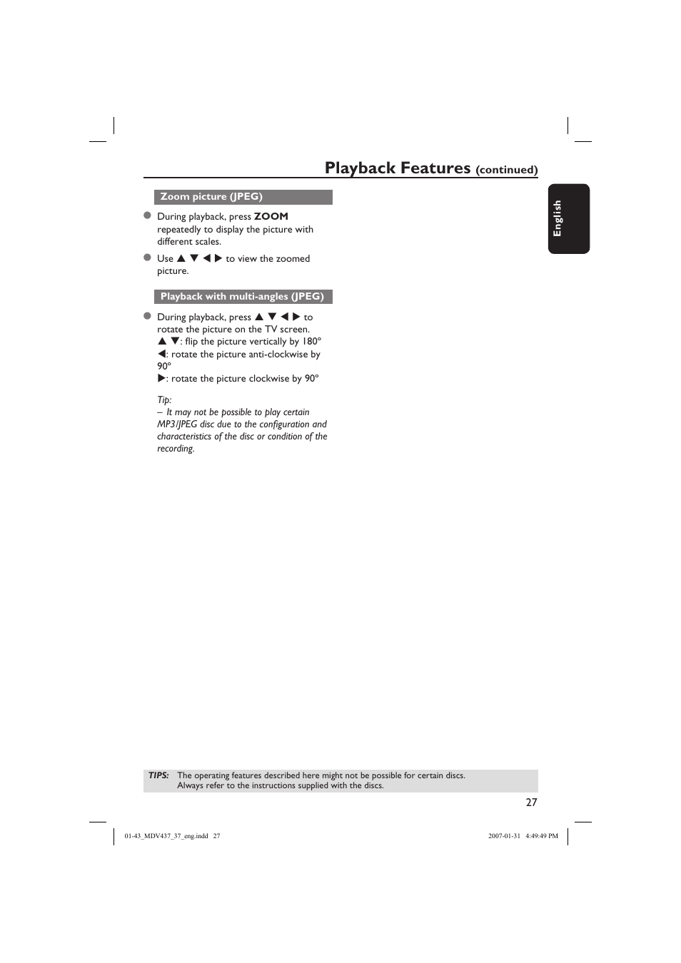 Playback features | Philips Magnavox MDV437 User Manual | Page 27 / 43