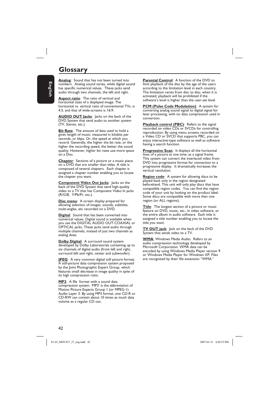 Glossary | Philips Magnavox MDV437 User Manual | Page 42 / 43