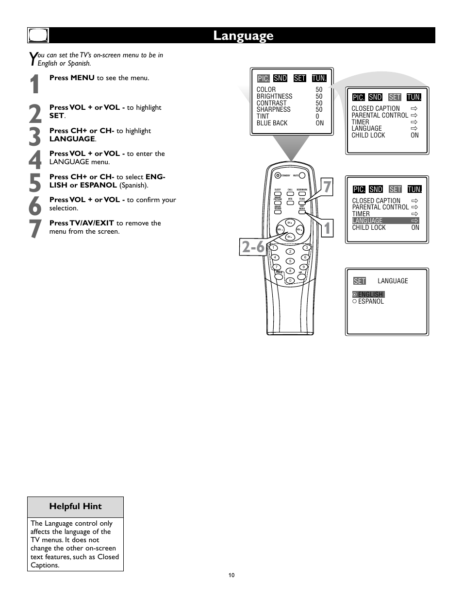 Language | Philips Magnavox 27MS343S User Manual | Page 10 / 36