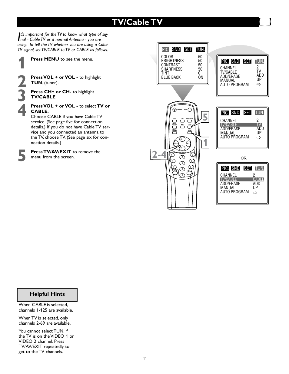 Tv/cable tv, Helpful hints | Philips Magnavox 27MS343S User Manual | Page 11 / 36